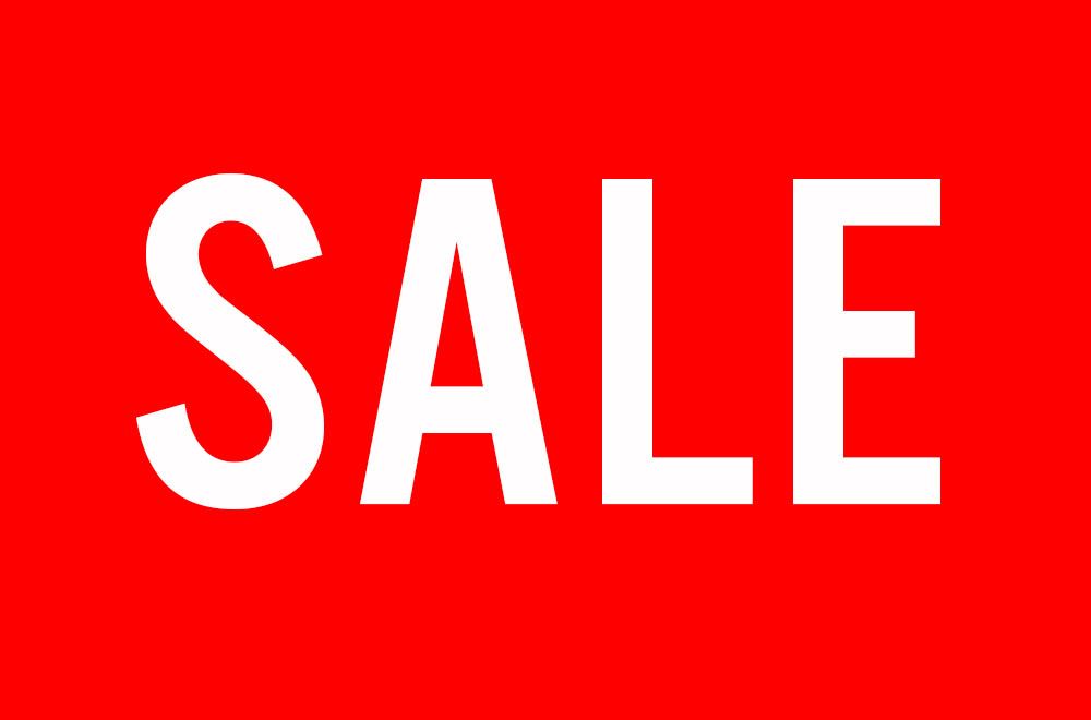 „SALE“ in weißer Schrift auf rotem Hintergrund.