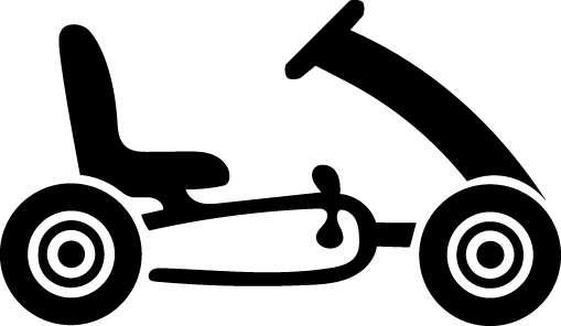 Schwarzes Pedal-Gokart mit Sitz, Lenkrad und Rädern. Kategorie 5-99 Jahre