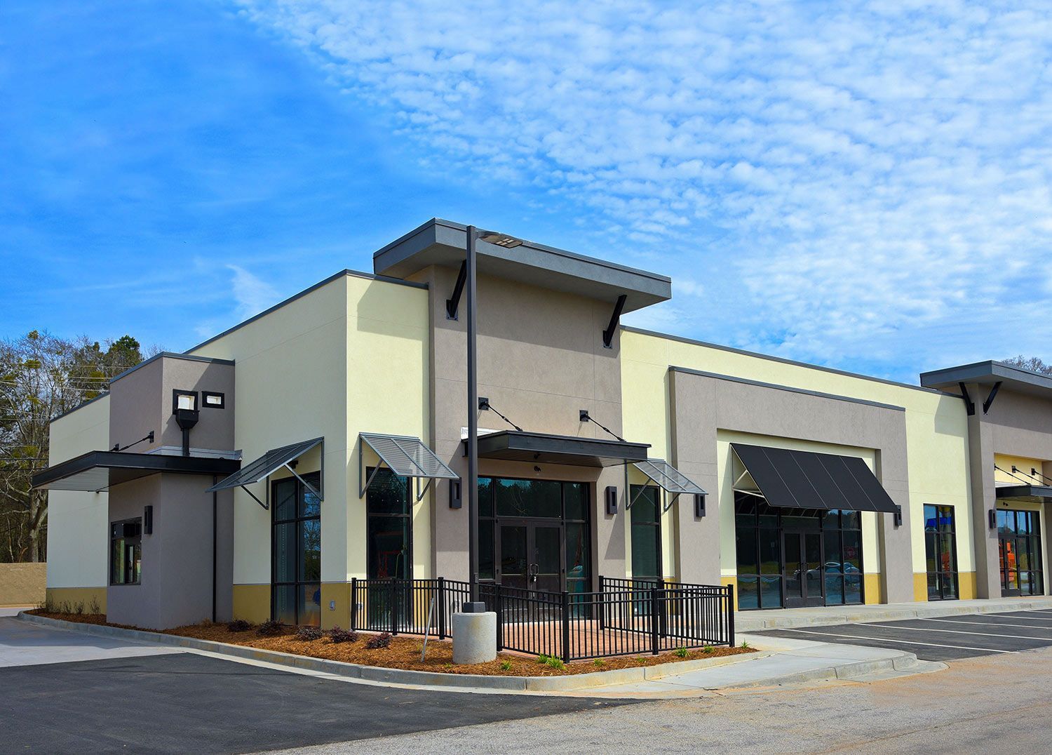 Exterior of a modern shopping center