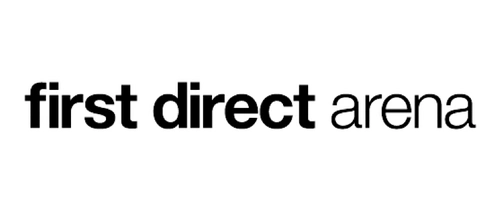 The first direct arena logo is black and white on a white background.