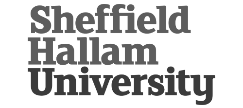 The logo for sheffield hallam university is black and white.