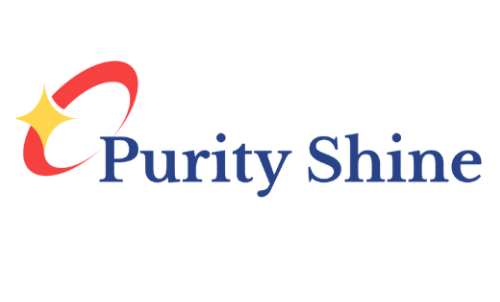 A logo for purity shine with a red circle and a yellow star.