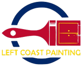 A logo for Left Coast Painting with a red paint brush