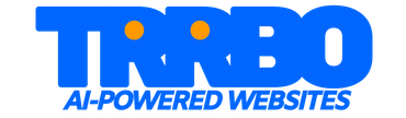 Blue "TRRBO" logo where the two letter 'R's are stylized as turbine fans, with "AI-POWERED WEBSITES" written below.