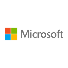 Microsoft logo: Four-paneled square, red, green, blue, and yellow squares next to the word 