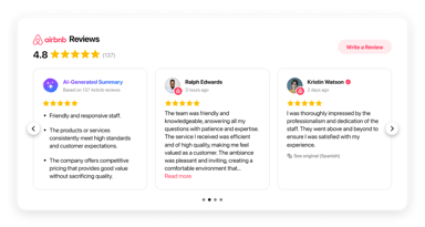 Airbnb Reviews display: 4.9 star rating with 9,752 reviews on a pink background.