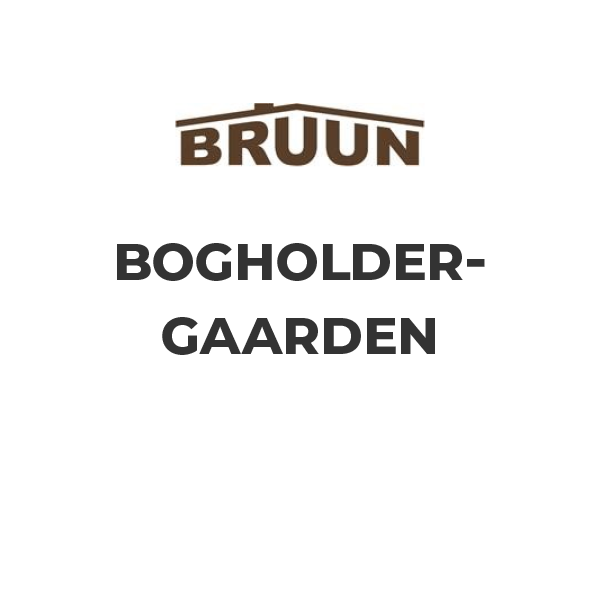 Ordet Bruun i brun tekst over teksten Bogholdergaarden.