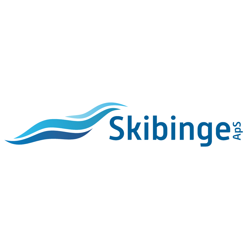 Skibinge ApS-logoet har en blå bølge på.