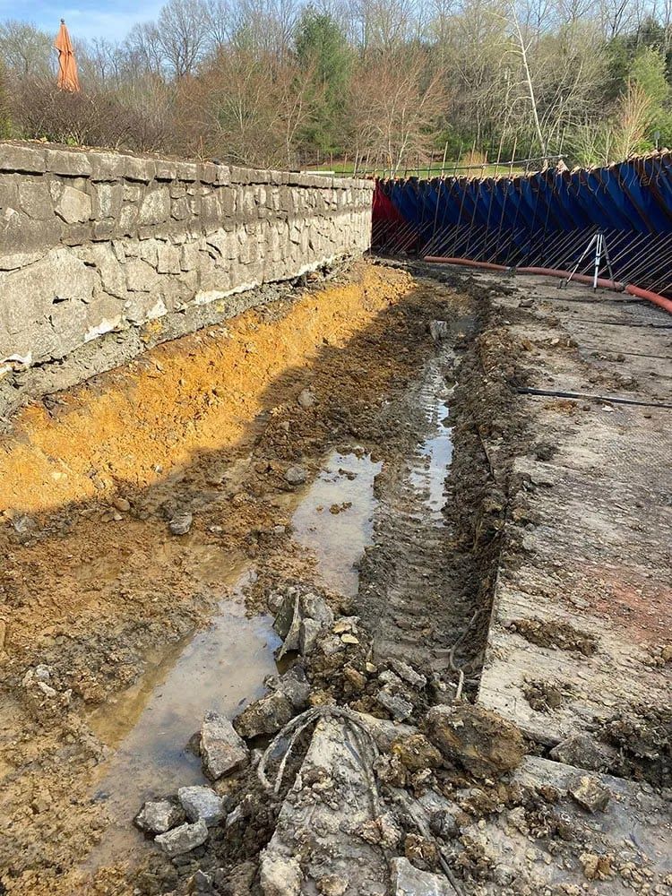 There is a puddle of water in the middle of the dirt.