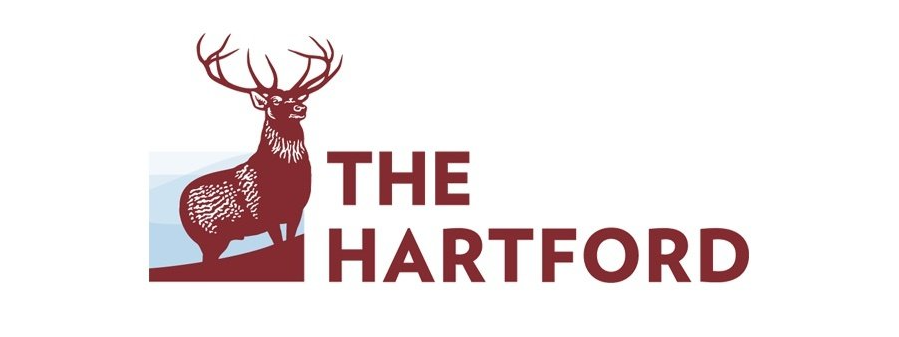 The Hartford logo: a maroon stag standing on a hillside next to the text