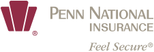 Logo for Penn National Insurance featuring a maroon keystone icon and the company name with the slogan