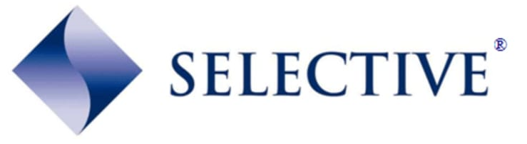 The Selective Insurance logo, featuring a blue square with a stylized white S-curve, next to the company name.