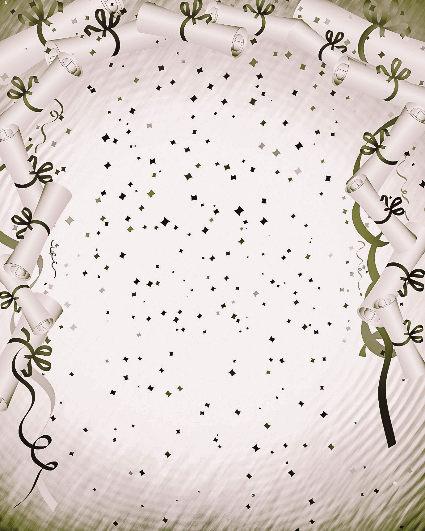 A drawing of a circle surrounded by ribbons and confetti