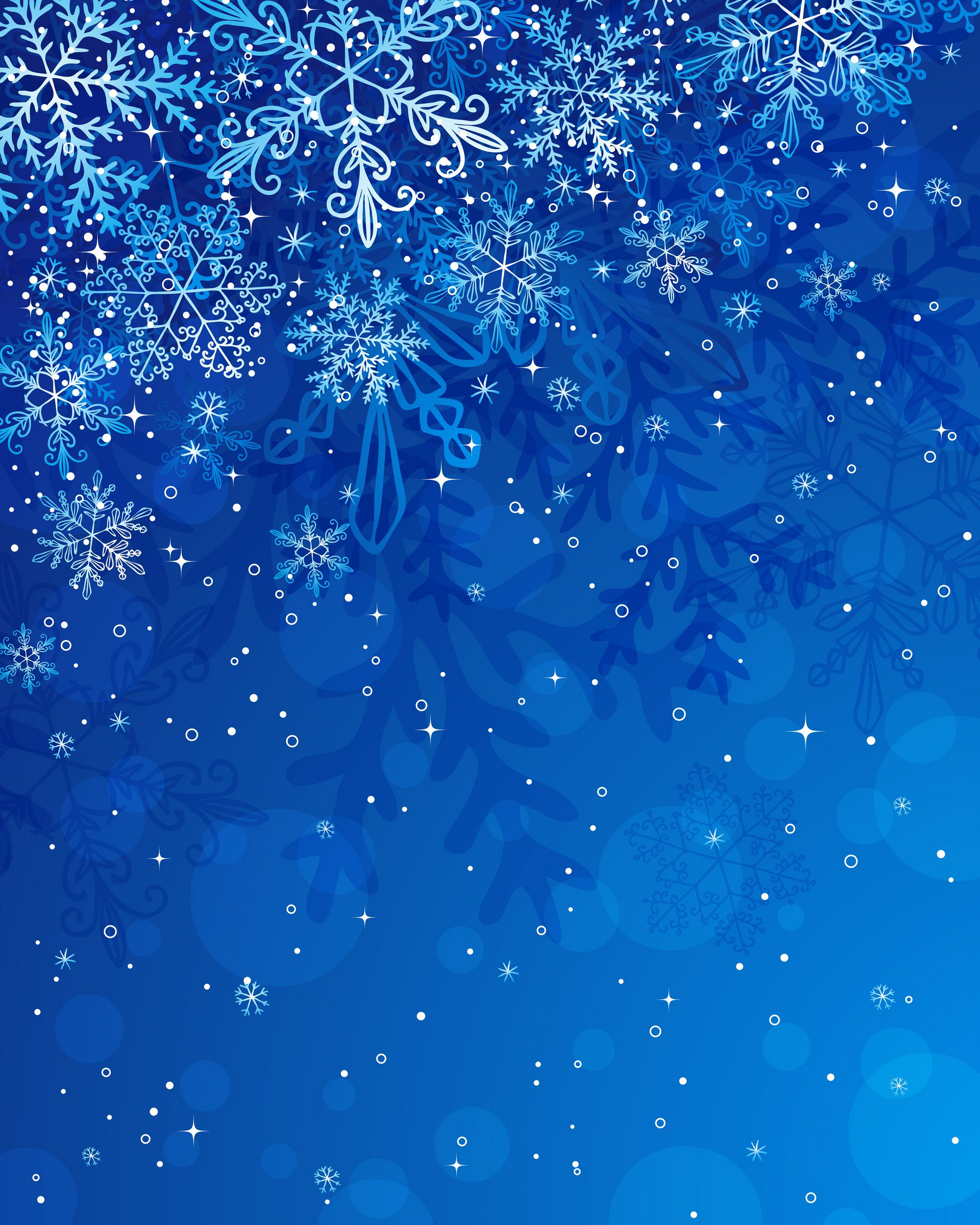 A blue background with snowflakes and stars on it
