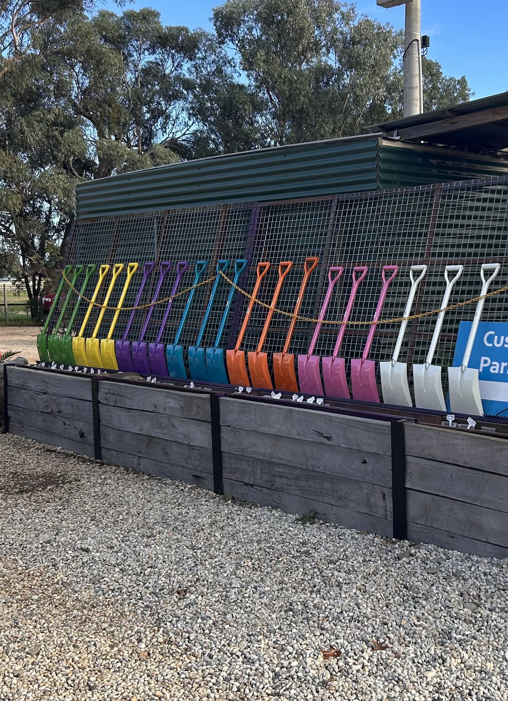 A bunch of shovels lined up on display  — Wodonga Sand & Soil in Wodonga, VIC
