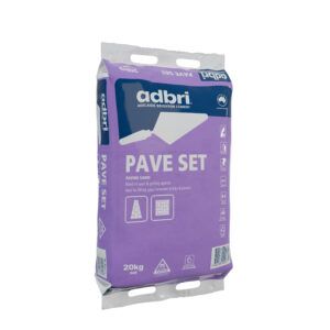Bag of Adbri Pave Set mortar in purple packaging, 20kg, with a trowel illustration. — Wodonga Sand & Soil in Wodonga, VIC