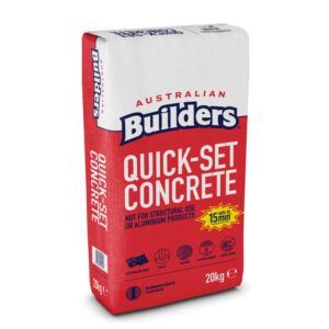 Bag of Australian Builders Quick-Set Concrete, red and white, 20kg, for non-structural use. — Wodonga Sand & Soil in Wodonga, VIC
