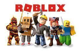 Five diverse Roblox characters standing beneath the red Roblox logo on a white background.