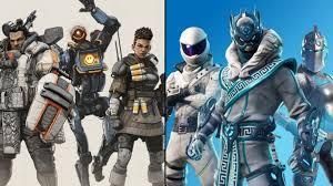 A split screen comparing character designs from Apex Legends on the left and Fortnite on the right.