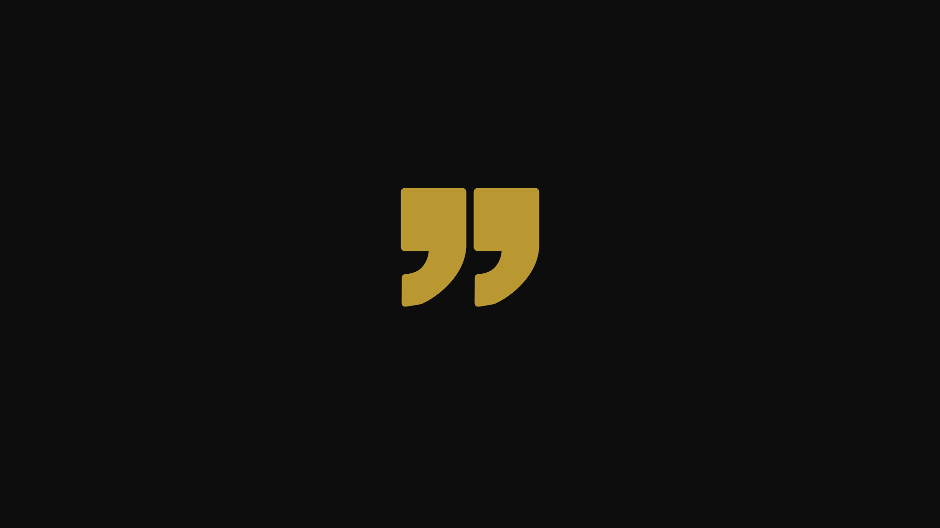 A gold quote icon on a black background.