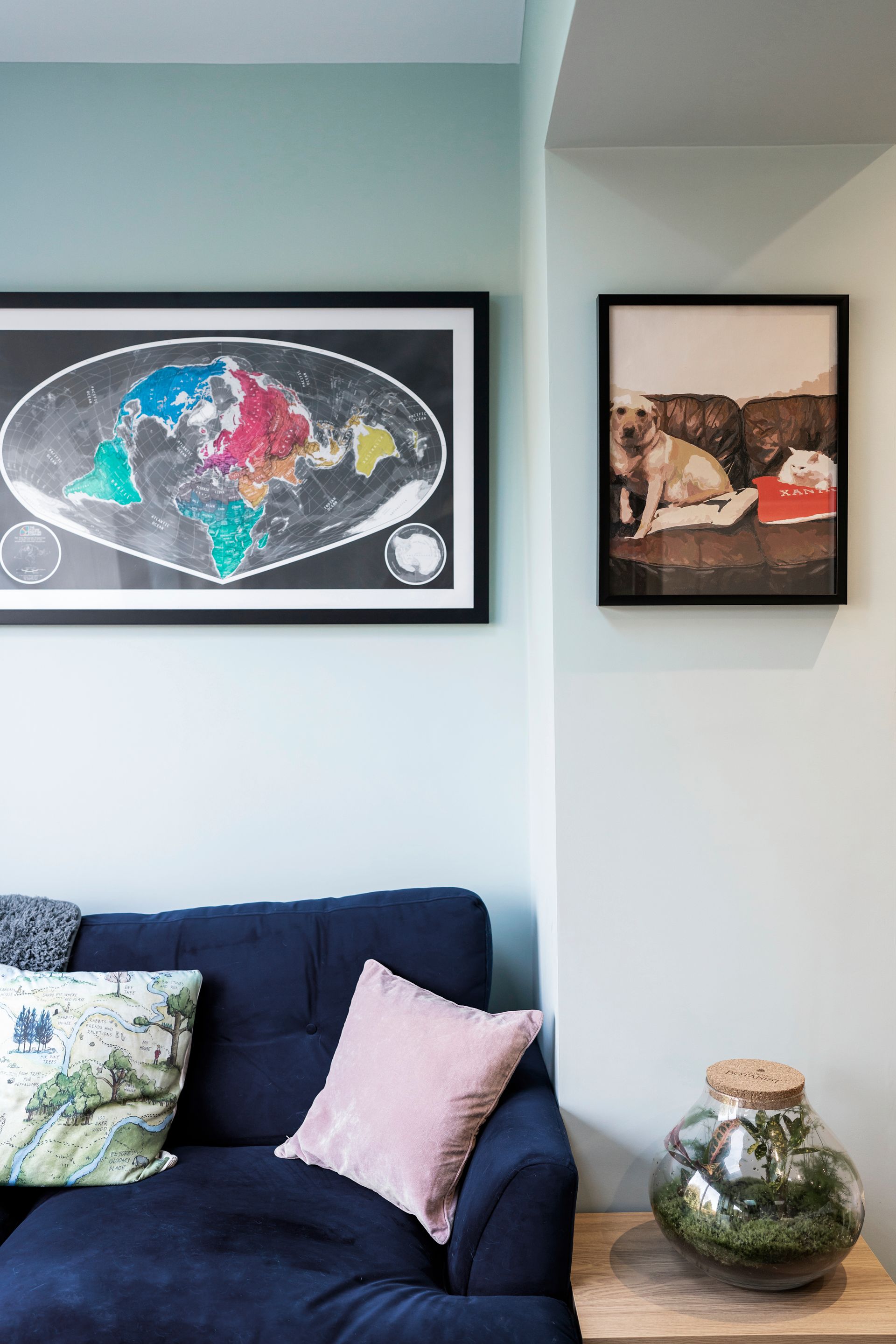 A hallway with a staircase and a stained glass window in a Construction Management in Tenterden