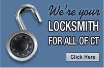 Charm's Locksmith banner featuring a padlock and the text 'We’re your locksmith for all of CT'