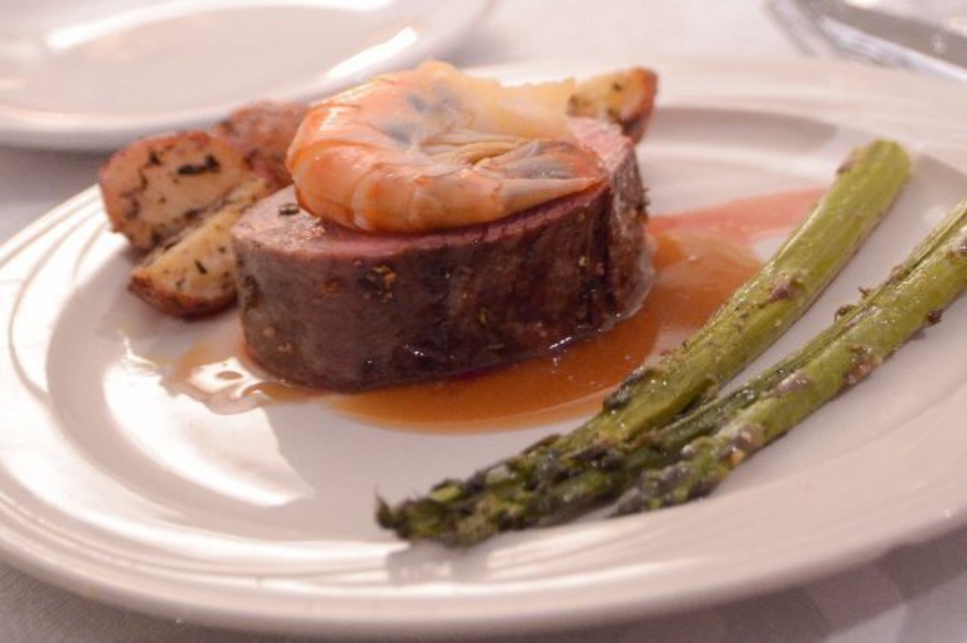 Slab Of Steak With Shrimp and Asparagus