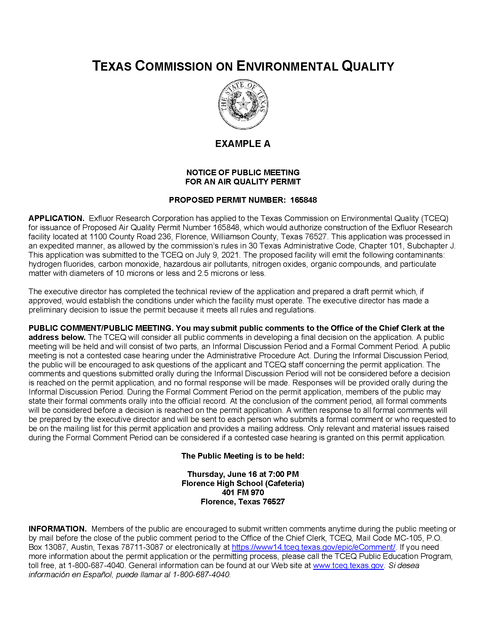 Full Public Notice from the TCEQ
