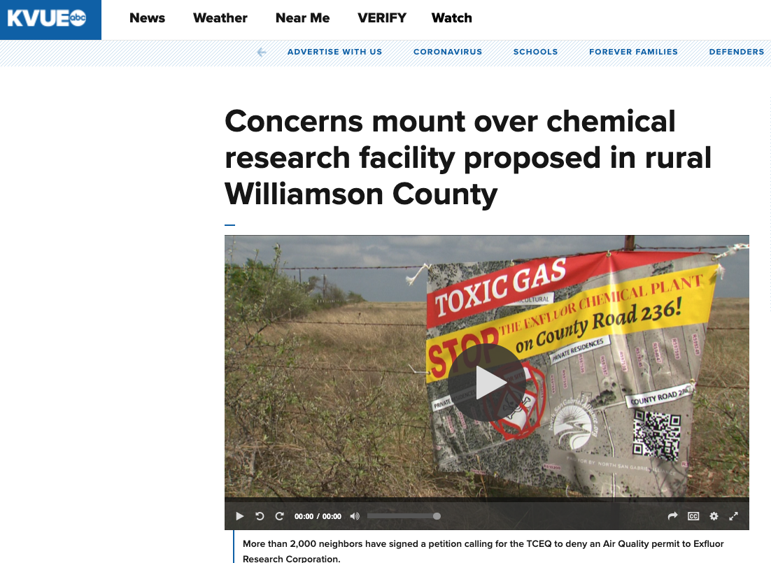 KVUE's Coverage Concerns Mount Over Chemical Research Facility Proposed in rural Williamson County