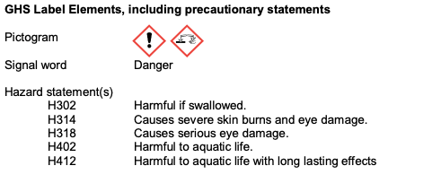 Screenshot of Hazard Statements for PCOAS