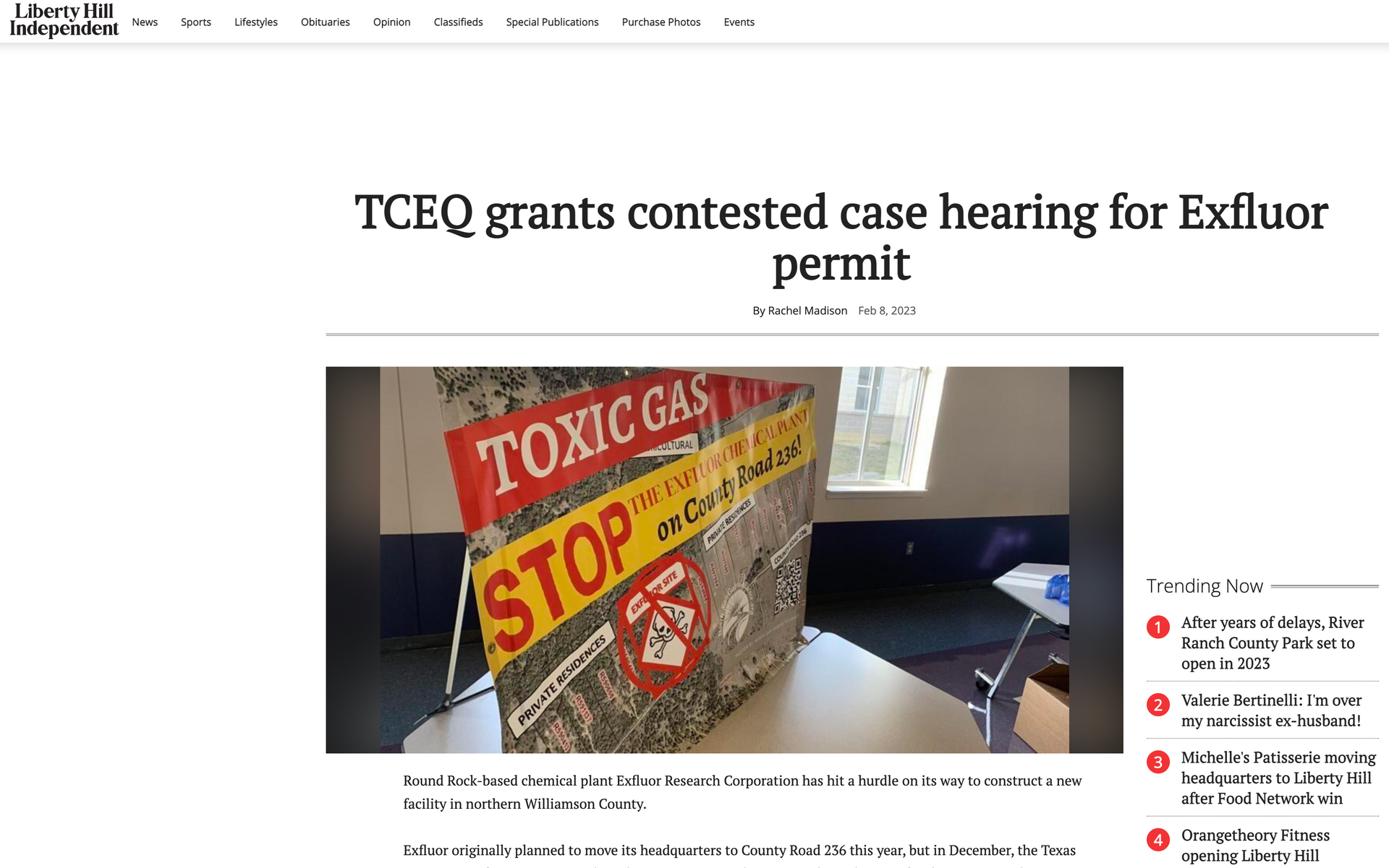 The Liberty Hill Independent Recent News Coverage: TCEQ grants contested case hearing for Exfluor pe