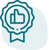 An icon of a thumbs up badge with a ribbon.