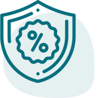 A shield with a percent sign on it.
