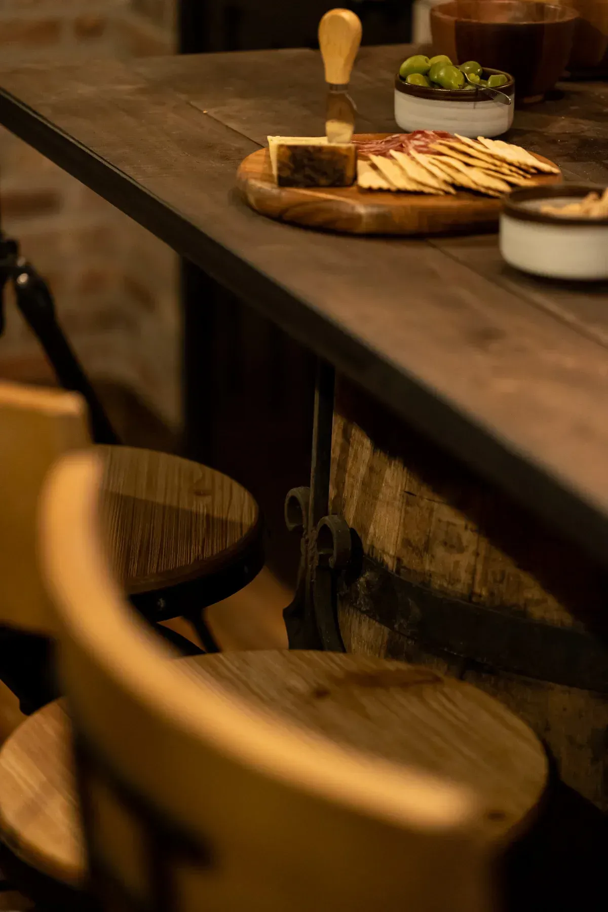Wood stool under table