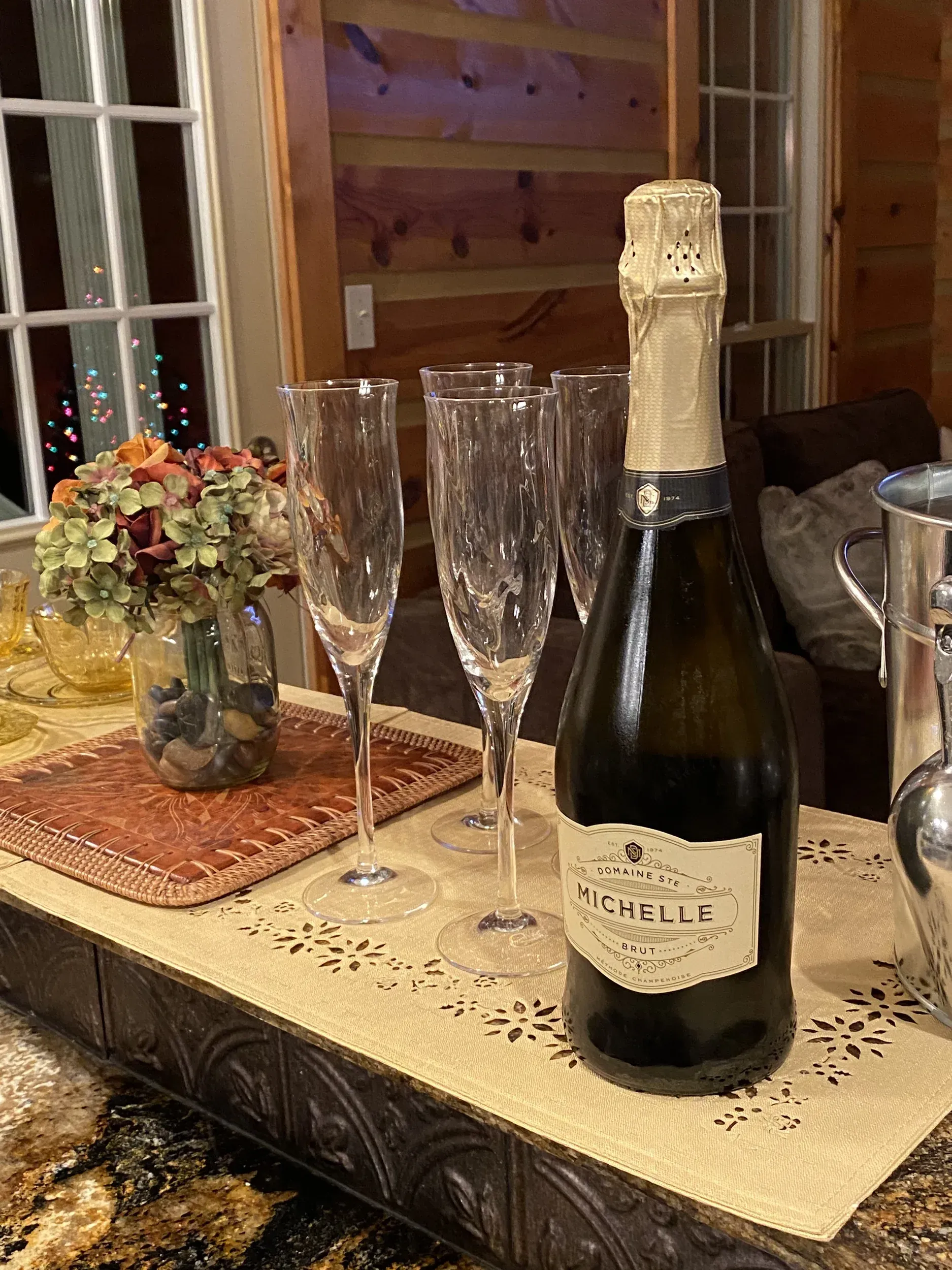 Champagne glasses with bottle 