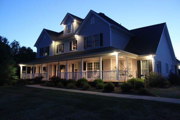 House at night with lights on