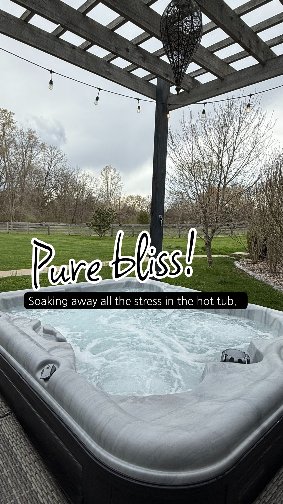 Hot tub outdoors; text 