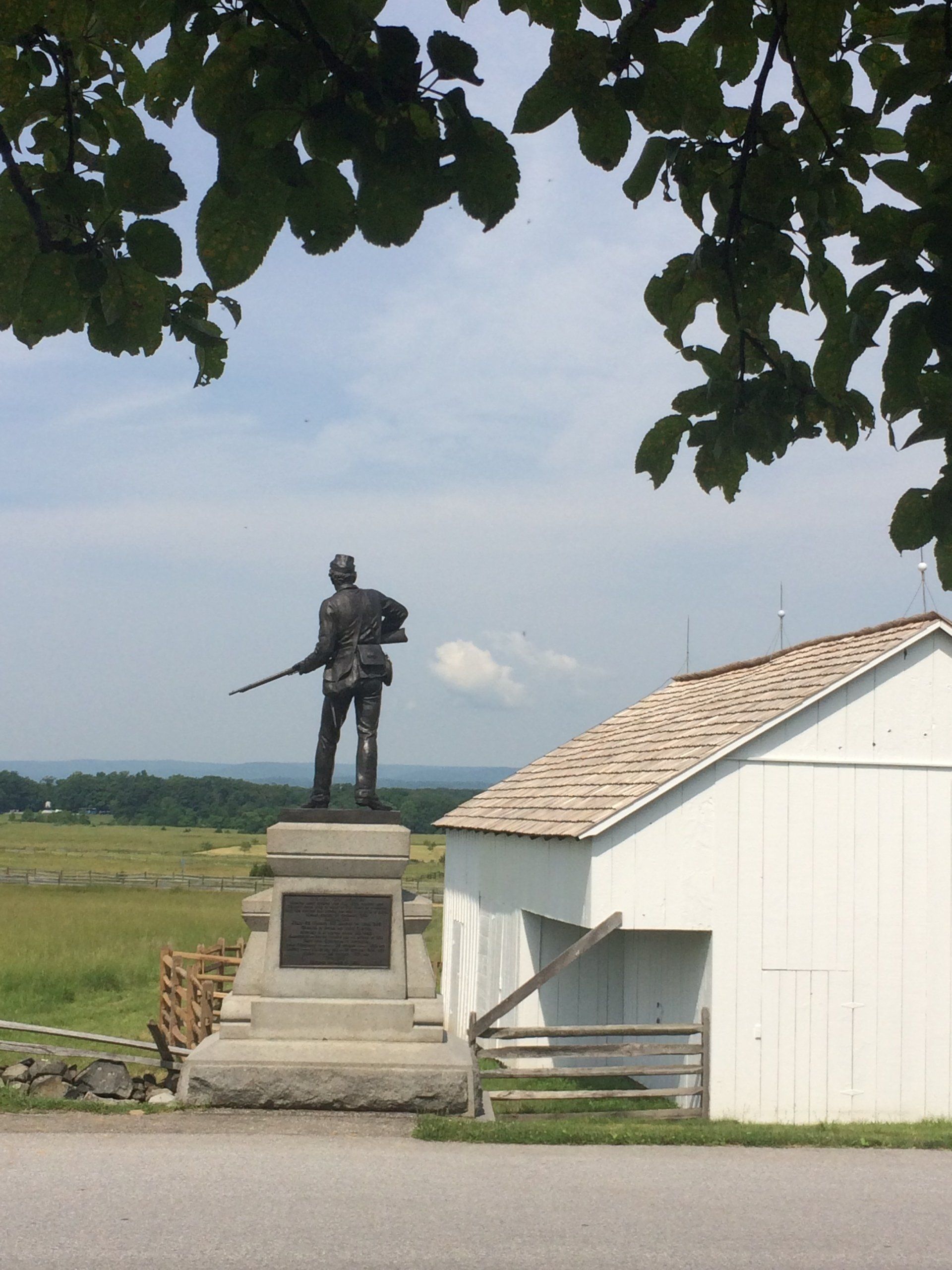 A view from the Bryan Farm, General Hay's HQ, with the 111th New York   monument facing Pickett's Charge