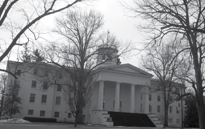 Gettysburg's historical Old Dorm in winter