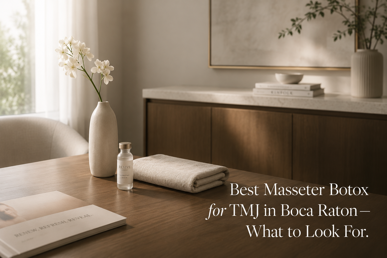 Upscale medical spa consultation desk in Boca Raton for masseter Botox TMJ article header