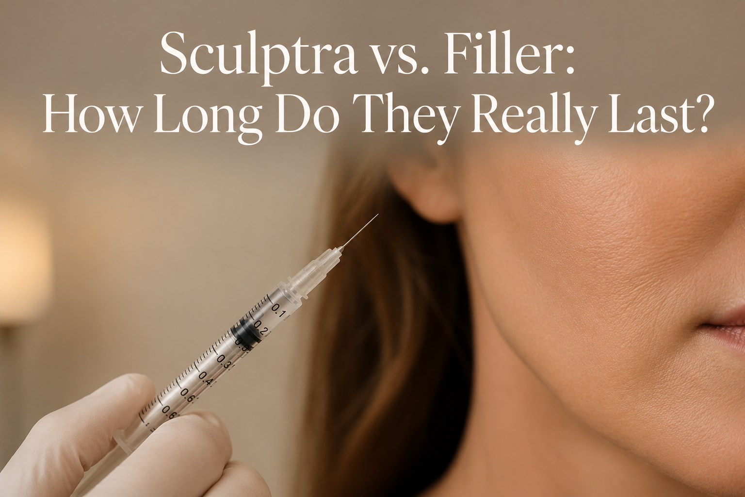 Close-up of injection treatment comparing Sculptra and filler longevity