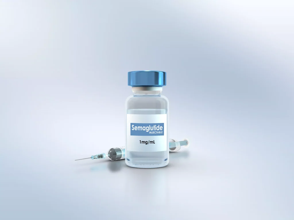 Semaglutide bottle and syringe. Used for medical weight loss 