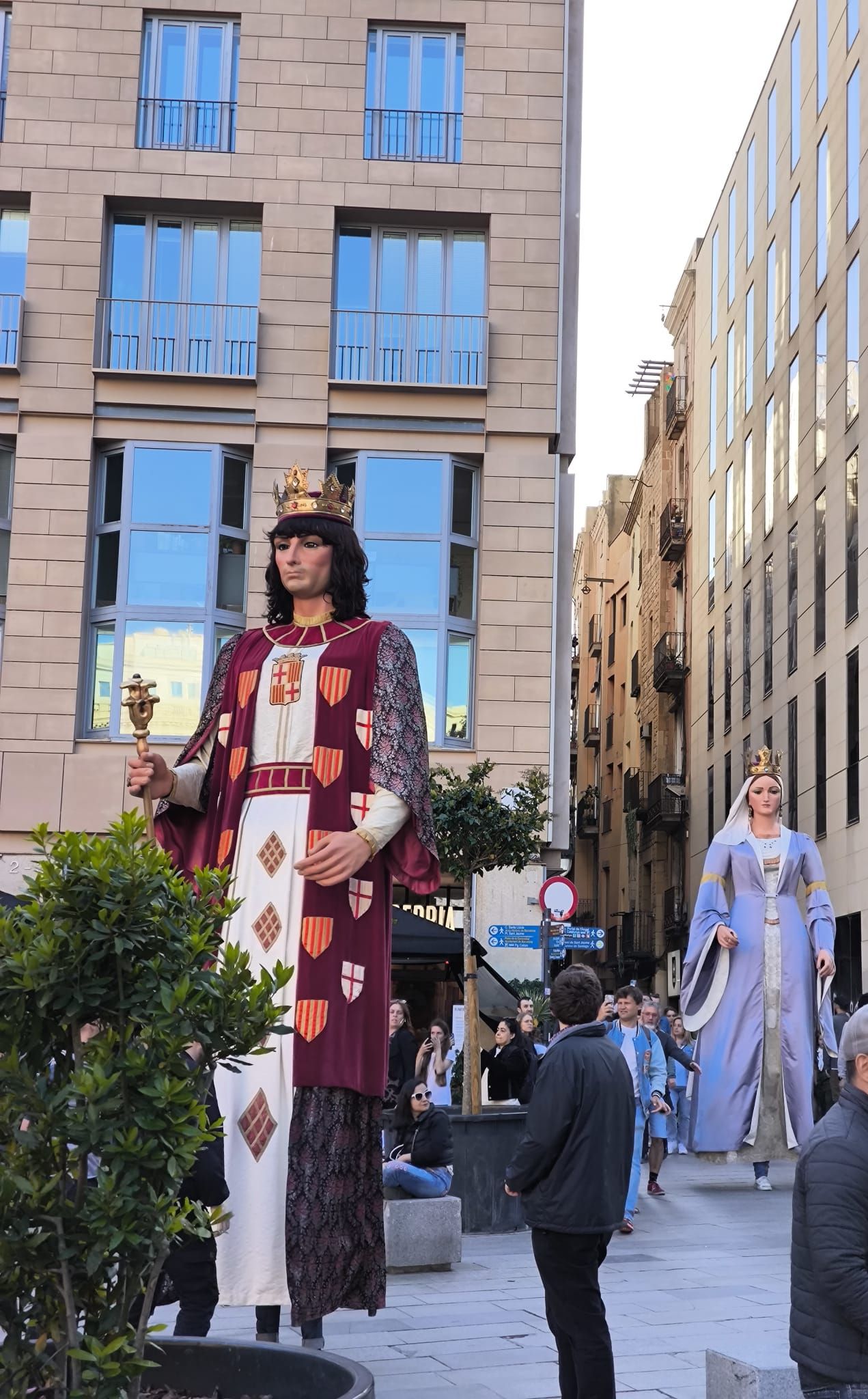 Traditional  (giant figures) parading through Barcelona during the Santa Eulalia Festival