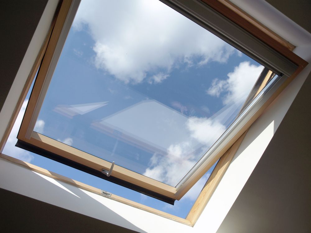Skylight Open to a Bright Blue Sky With Fluffy White Clouds. Wooden Frame — Your Craftsmen in Newcastle, NSW