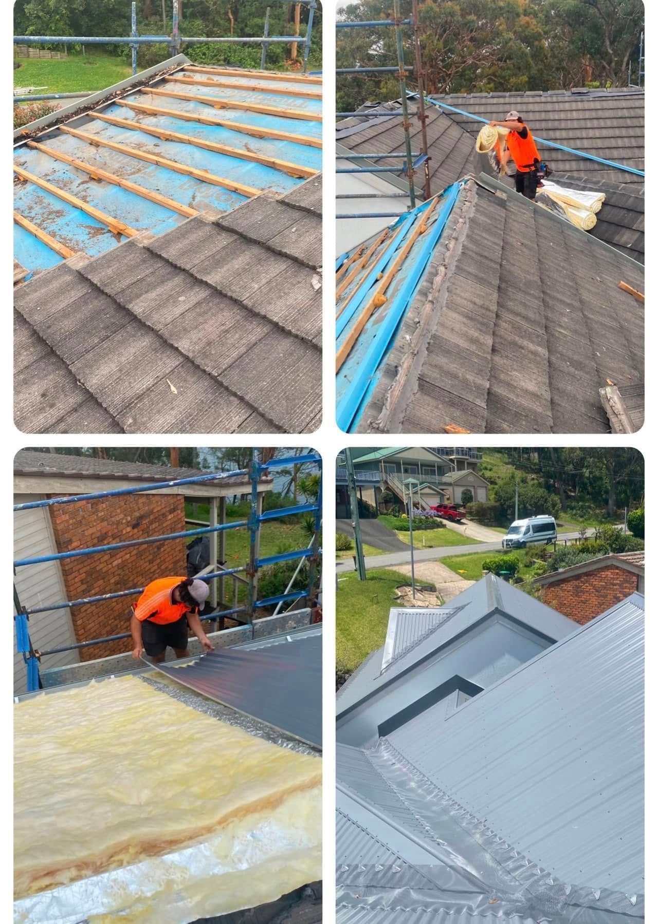Roofing Work in Progress: Workers Install Insulation and Metal Sheeting — Your Craftsmen in Eleebana, NSW