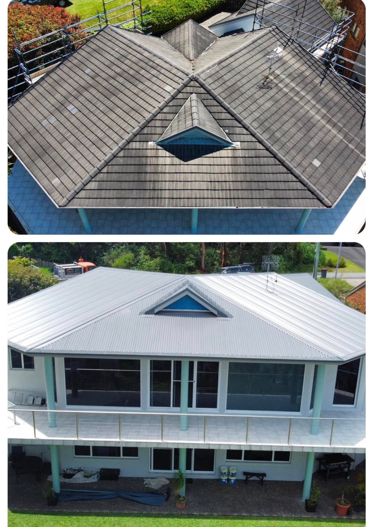 Before and after photos of a residential roof replacement — Your Craftsmen in Eleebana, NSW