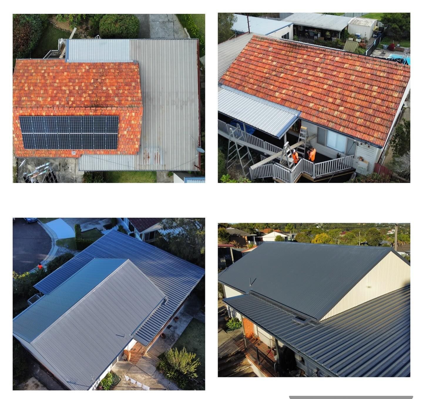 Four Aerial Views of Residential Rooftops Showcasing Different Materials and Colors — Your Craftsmen in Eleebana, NSW