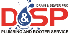 D&SP Drain & Sewer Pro logo in red, blue, and black with plumbing and rooter service text