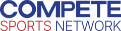 The logo for compete sports diversity is blue and red.