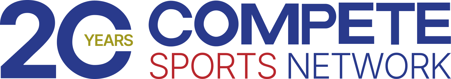 The logo for compete sports diversity is blue and red.